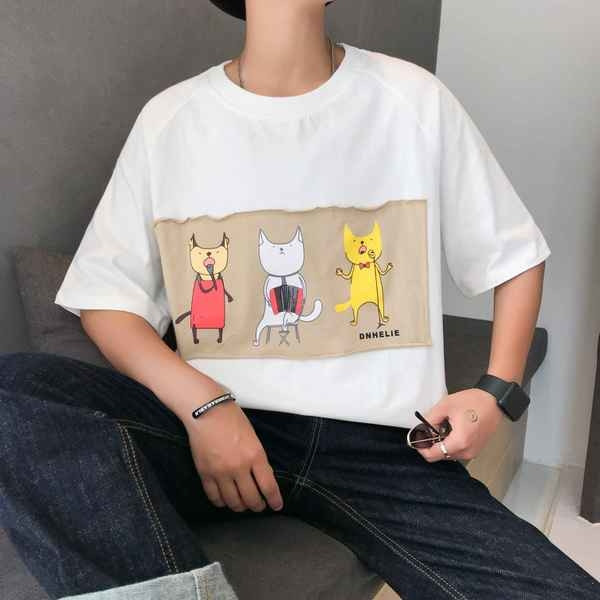 Tricou bărbătesc cu imprimeu alb, galben și negru