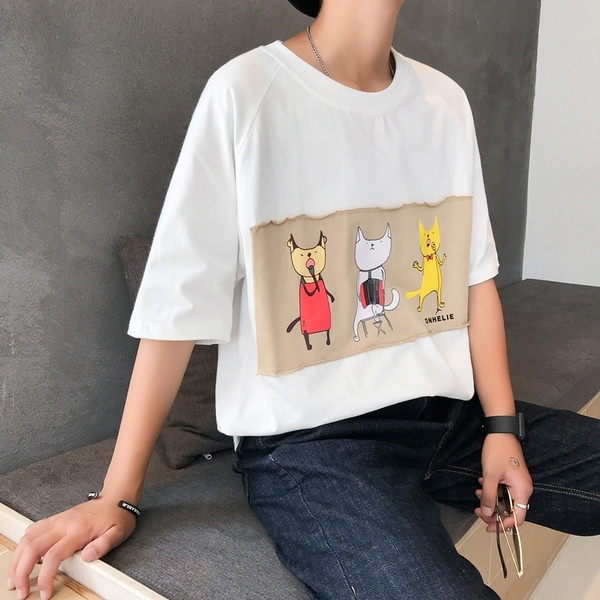 Tricou bărbătesc cu imprimeu alb, galben și negru