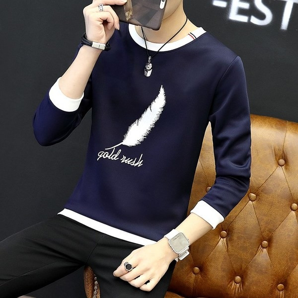 Модерна мъжка блуза  с апликация -перо в няколко цвята 