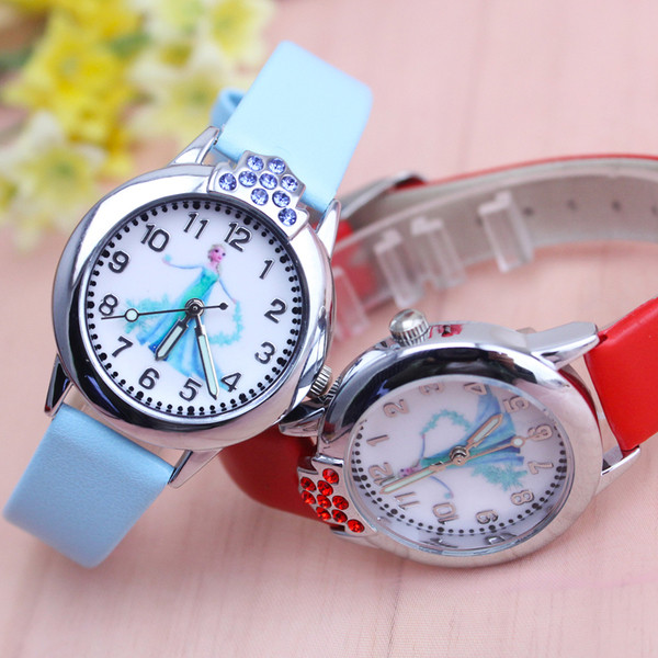 Детски часовник за момичета с декоративни камъни