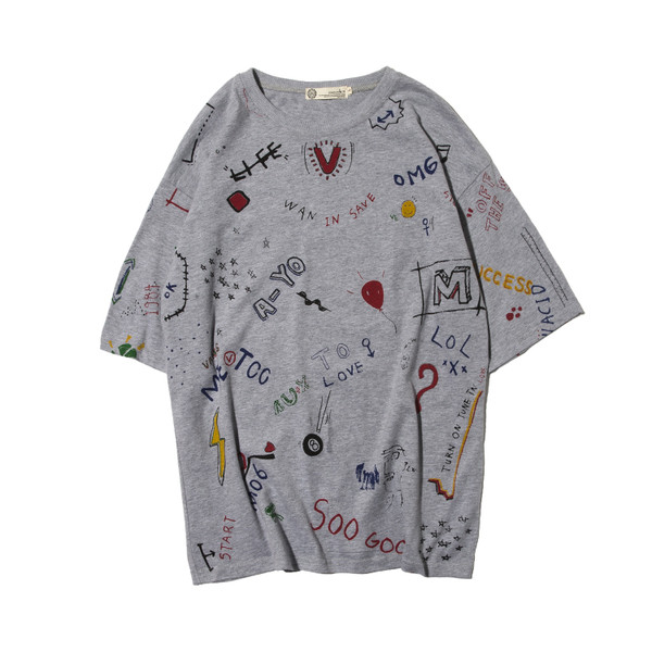 Мъжка тениска с О-образно деколте и десен в бял и сив цвят