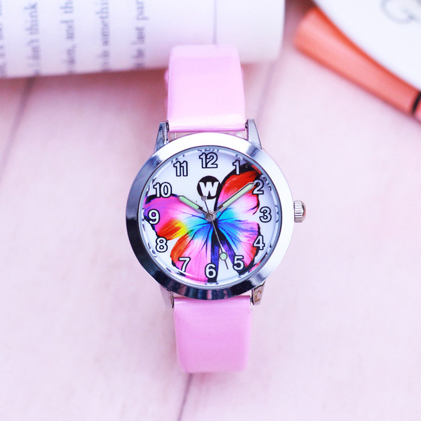 Ceas pentru copii pentru fete cu un fluture colorat