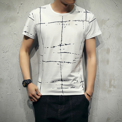 Tricou bărbătesc din bumbac cu mâneci scurte în alb și negru