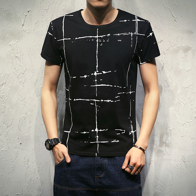 Tricou bărbătesc din bumbac cu mâneci scurte în alb și negru