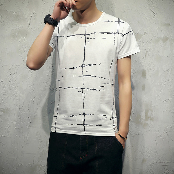 Tricou bărbătesc din bumbac cu mâneci scurte în alb și negru