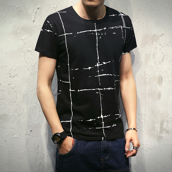 Tricou bărbătesc din bumbac cu mâneci scurte în alb și negru