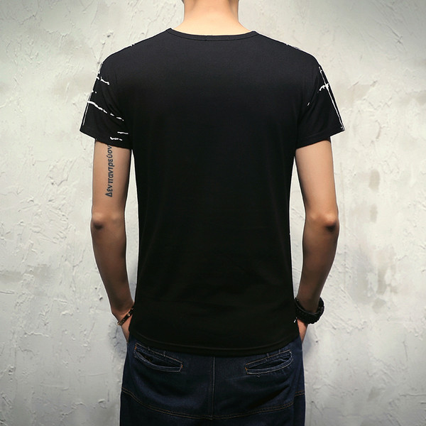 Tricou bărbătesc din bumbac cu mâneci scurte în alb și negru