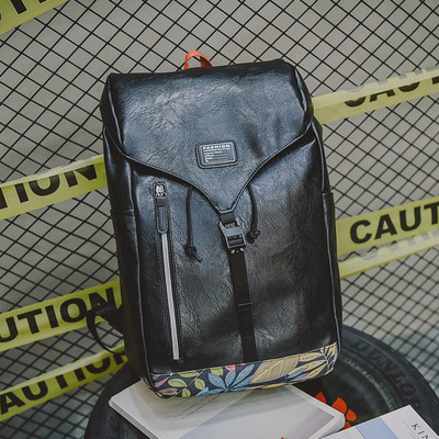 Модерна мъжка раница от еко кожа с флорален мотив - 2 цвята