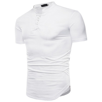Ежедневна мъжка тениска с връзки в бял, сив и червен цвят