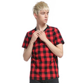 Карирана мъжка тениска с цип в три цвята