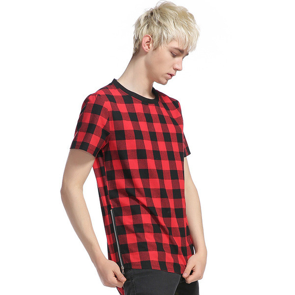 Карирана мъжка тениска с цип в три цвята