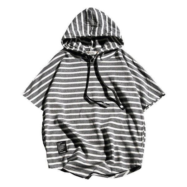 Раирана мъжка тениска с качулка в три цвята 