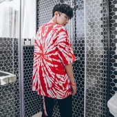 Мъжка тениска в червен цвят с десен - широк модел