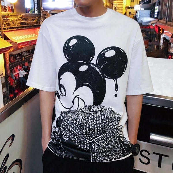 Tricou bărbătesc din bumbac cu imprimeu alb și negru