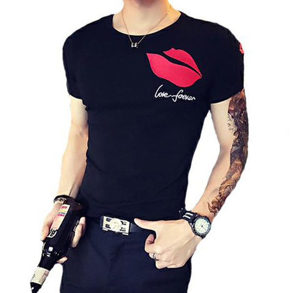 Mъжка тениска с надпис и апликация в бял и черен цвят - Slim модел