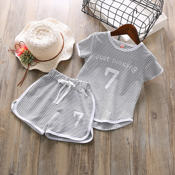 Set sport pentru copii in dungi pentru fete cu inscriptii