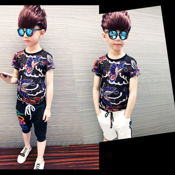 Tricou copii pentru un baiat din dantela cu model