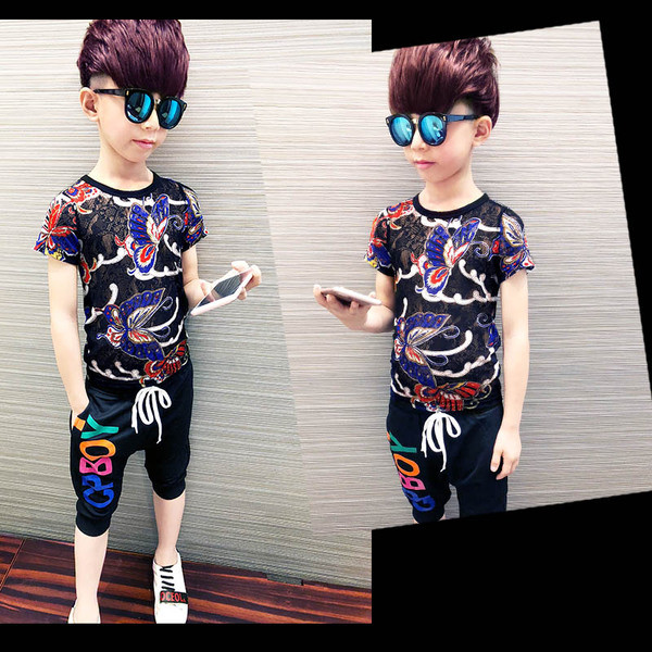 Tricou copii pentru un baiat din dantela cu model