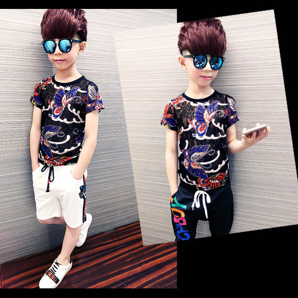 Tricou copii pentru un baiat din dantela cu model