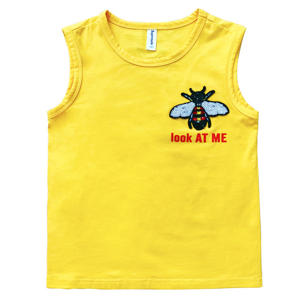 Maieu pentru copii cu inscripție și broderie de culoare galbenă