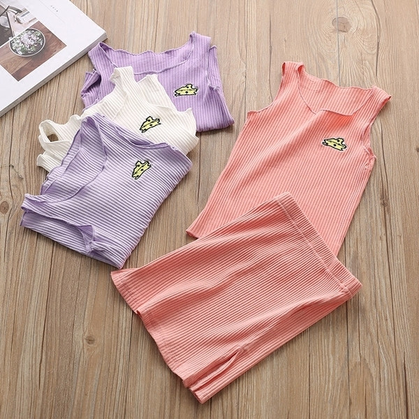 Ежедневен детски комплект - пола и потник с бродерия в различни цветове