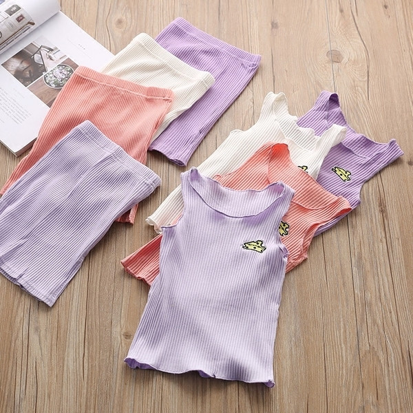 Ежедневен детски комплект - пола и потник с бродерия в различни цветове