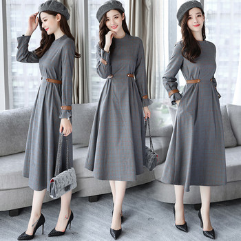 Model modern de rochie de dama cu buzunare si maneci din piele