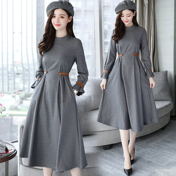 Model modern de rochie de dama cu buzunare si maneci din piele