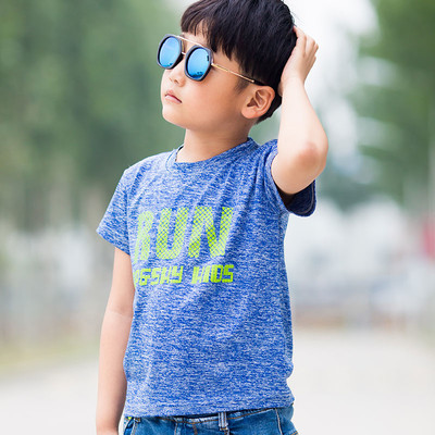 Детска тениска за момче с надпис в сив, син и червен цвят