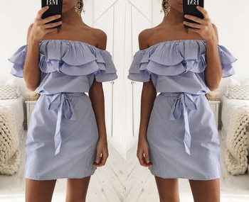 Απαλή φόρεμα κυρίες με πεσμένα μανίκια σε διάφορα παστέλ χρώματα