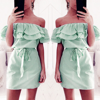 Απαλή φόρεμα κυρίες με πεσμένα μανίκια σε διάφορα παστέλ χρώματα