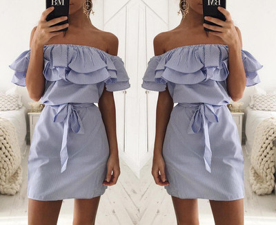 Απαλή φόρεμα κυρίες με πεσμένα μανίκια σε διάφορα παστέλ χρώματα