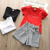 Детски комплект за момичета - раирани панталони и блуза в различни цветове