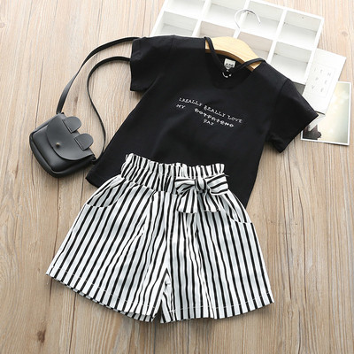 Детски комплект за момичета - раирани панталони и блуза в различни цветове