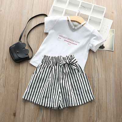 Детски комплект за момичета - раирани панталони и блуза в различни цветове