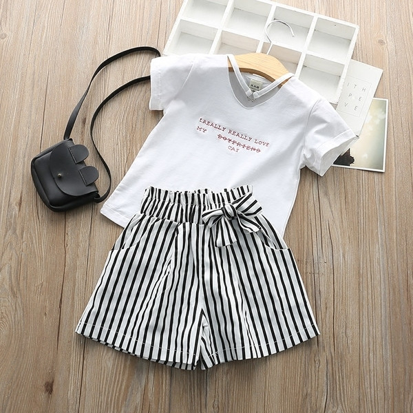 Детски комплект за момичета - раирани панталони и блуза в различни цветове