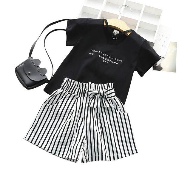 Детски комплект за момичета - раирани панталони и блуза в различни цветове