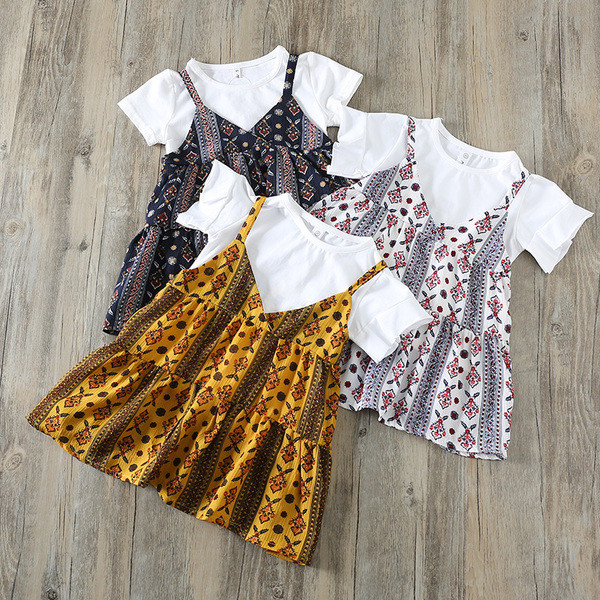 Set copii - rochie cu motive etnice si o bluza curata cu maneca scurta