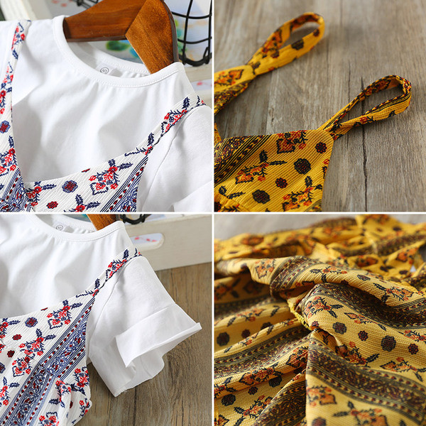 Set copii - rochie cu motive etnice si o bluza curata cu maneca scurta