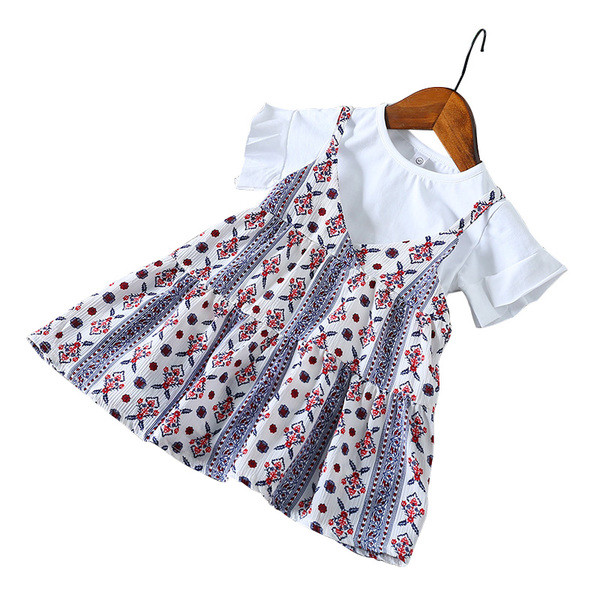 Set copii - rochie cu motive etnice si o bluza curata cu maneca scurta