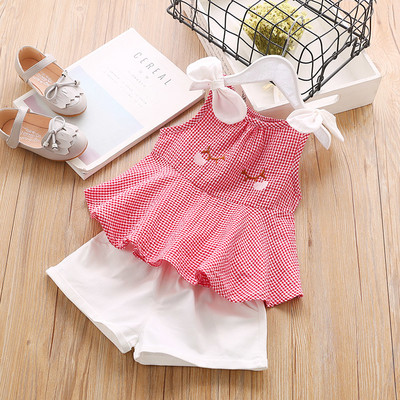 Set copii pentru fete - maiou in carouri in mai multe culori si pantaloni scurti