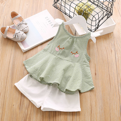 Set copii pentru fete - maiou in carouri in mai multe culori si pantaloni scurti