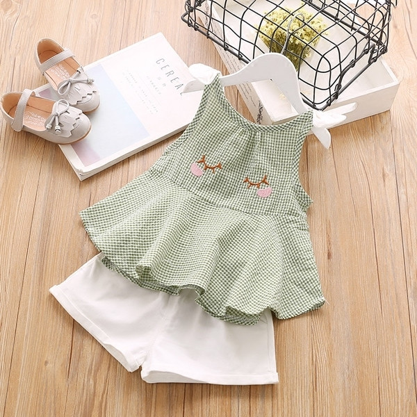 Set copii pentru fete - maiou in carouri in mai multe culori si pantaloni scurti