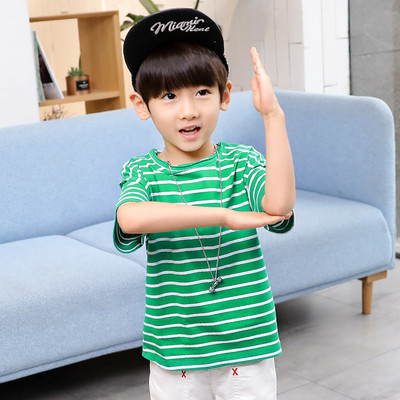 Раирана детска тениска в син, зелен и жълт цвят