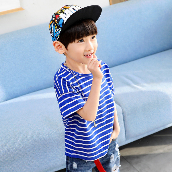 Раирана детска тениска в син, зелен и жълт цвят