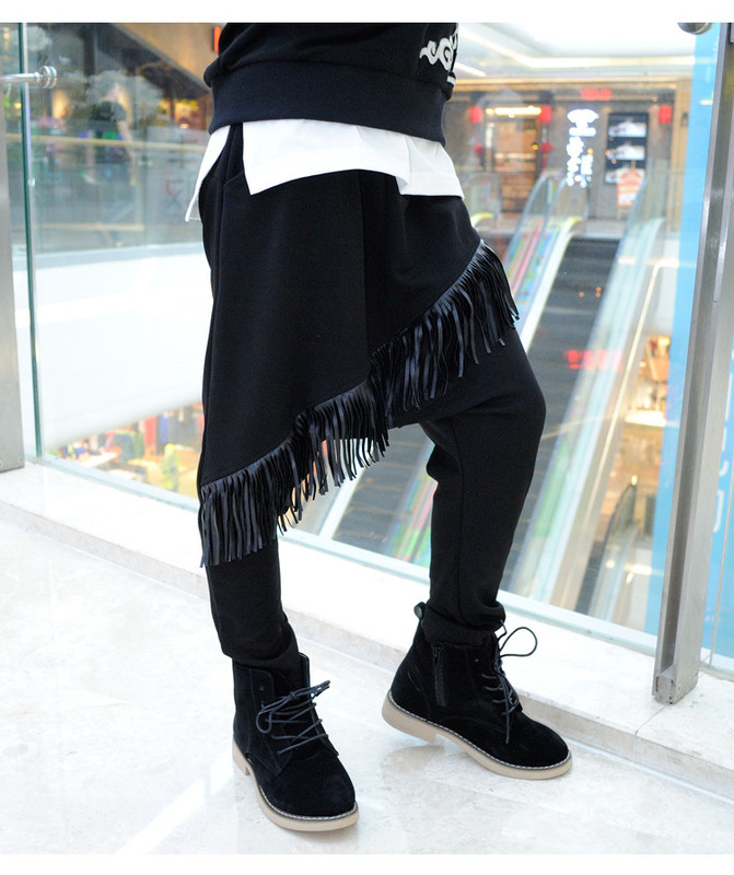 Pantaloni moderni pentru copii in doua culori cu element franjuri