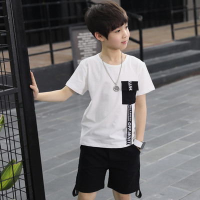 Модерен детски комплект за момче - тениска и къси панталони с надписи