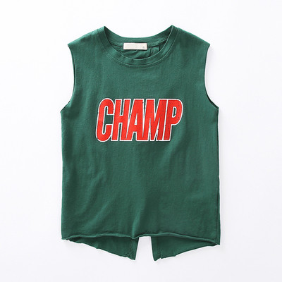 Модерен детски потник за момче с надпис и отворен гръб в бял и зелен цвят