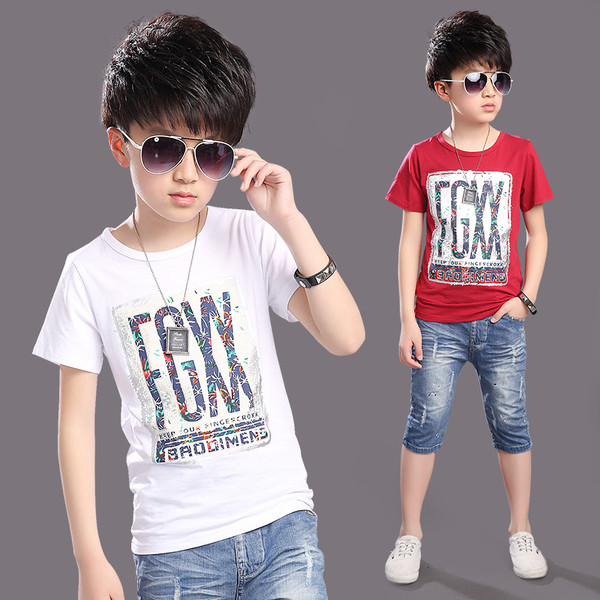 Tricou casual pentru copii cu imprimeu in alb si rosu