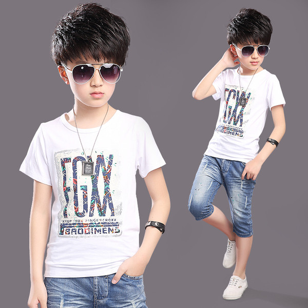 Tricou casual pentru copii cu imprimeu in alb si rosu